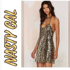Nasty Gal Halter Metallic Sequins Dress